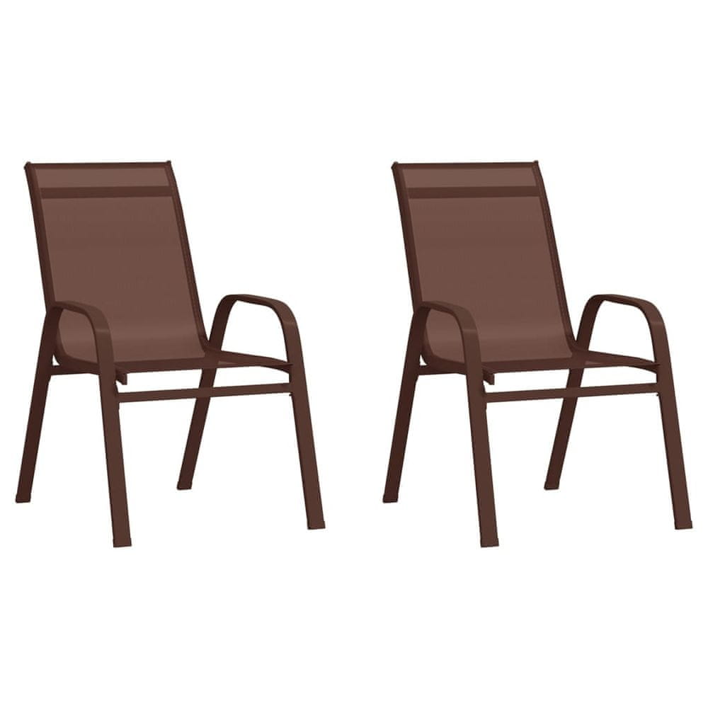 Vidaxl Stohovateľné záhradné stoličky 2 ks hnedé textilénová látka